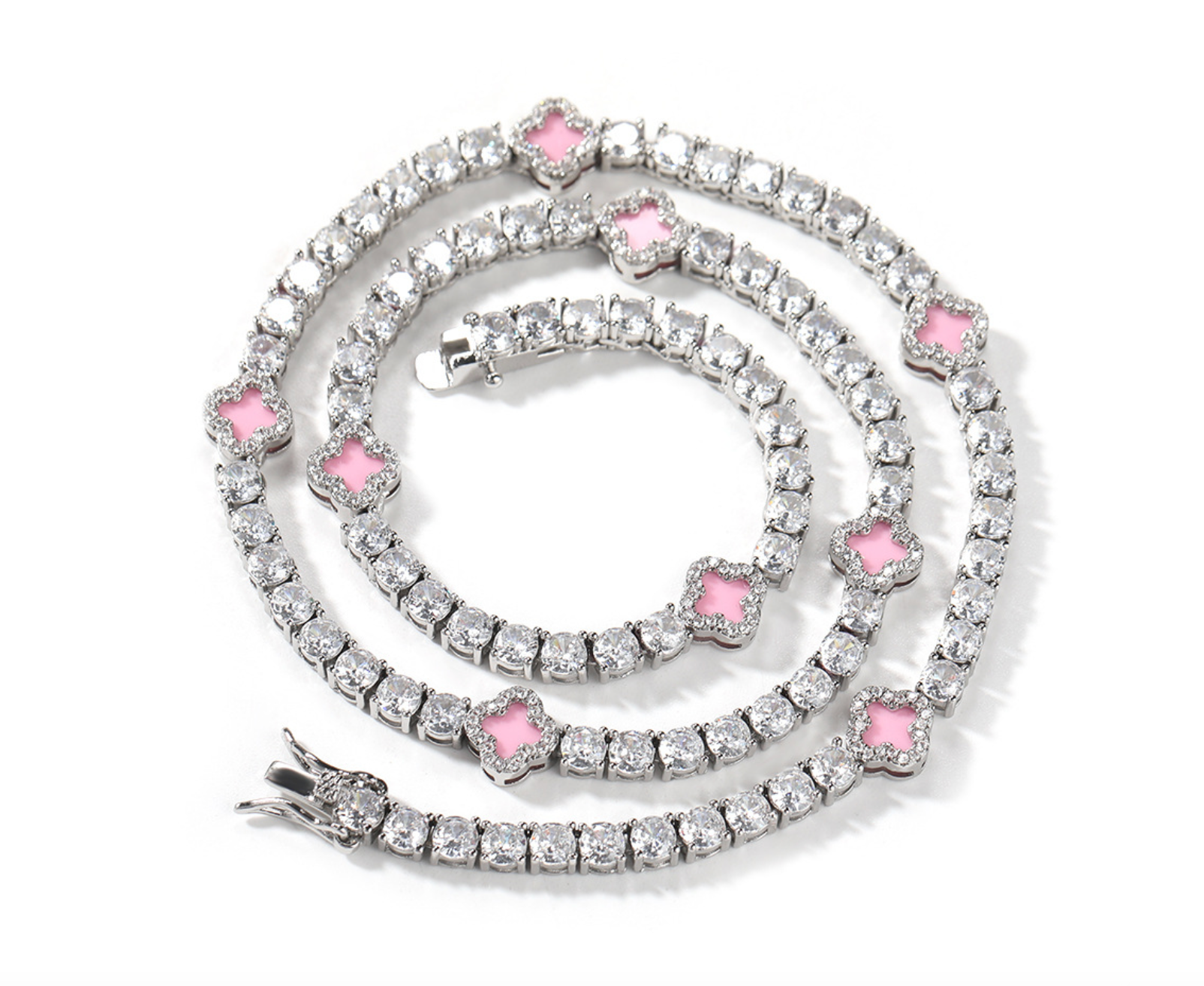 VVS-Schmuck, Tenniskette mit 4 Kleeblättern und Diamanten