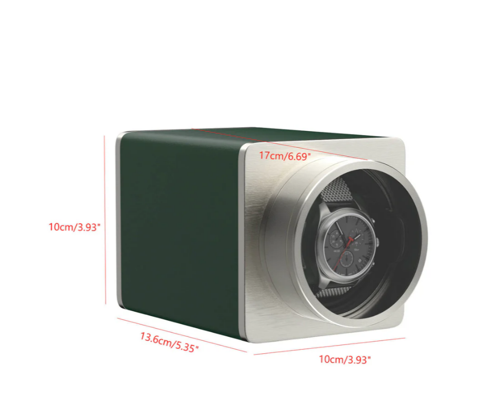 Watch Winder Single Box – Quiet Mabuchi Motor, Stackable Vegan Leather Case for Travel – Hulk Green