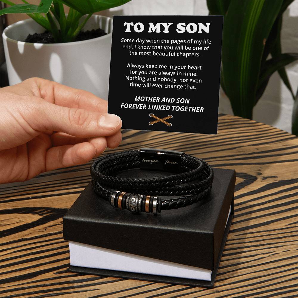 An meinen Sohn (Mutter und Sohn für immer miteinander verbunden) Botschaftskarten-Armband