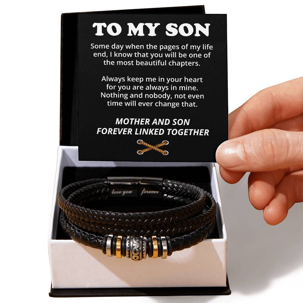 An meinen Sohn (Mutter und Sohn für immer miteinander verbunden) Botschaftskarten-Armband