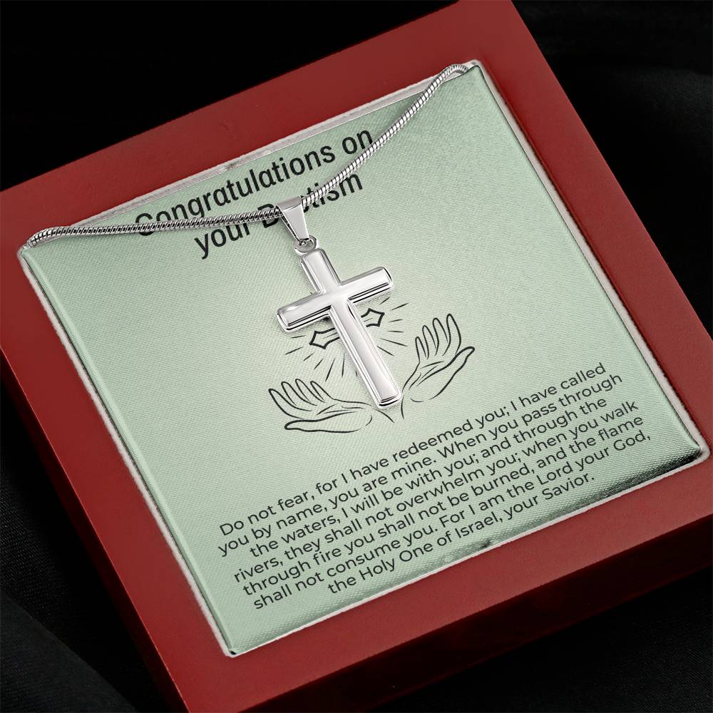 Baptism Gift Message Card Cross Necklace