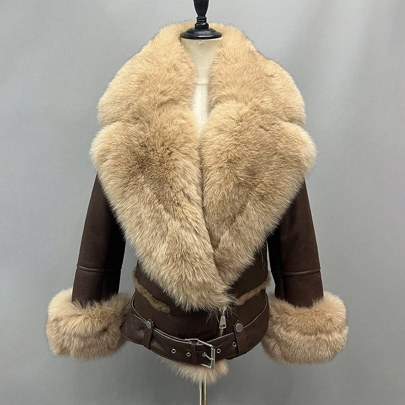 Luxury Genuine Fox Fur Leather Jacket