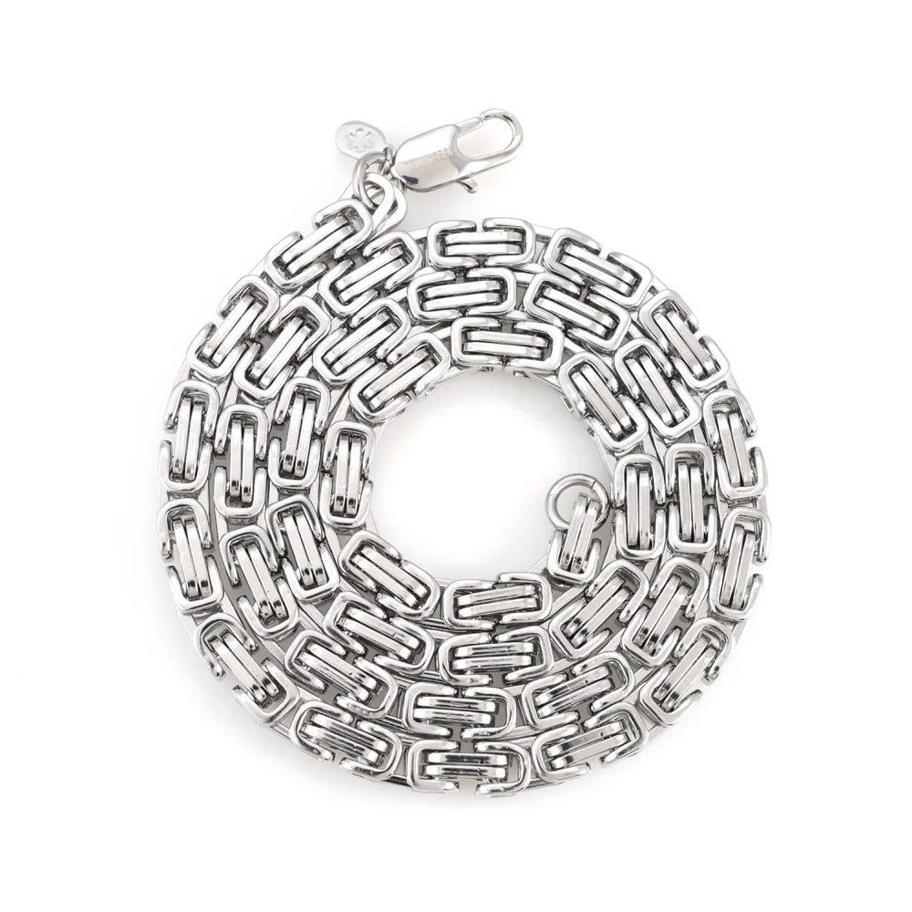 6MM Byzantine Chain Rhodium Silver Finish