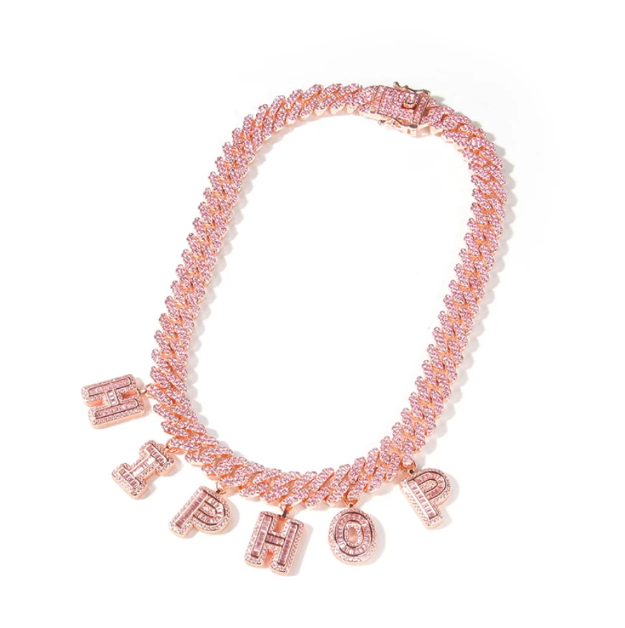 Roségold kubanische Baguette-Halskette mit individuellem Namen