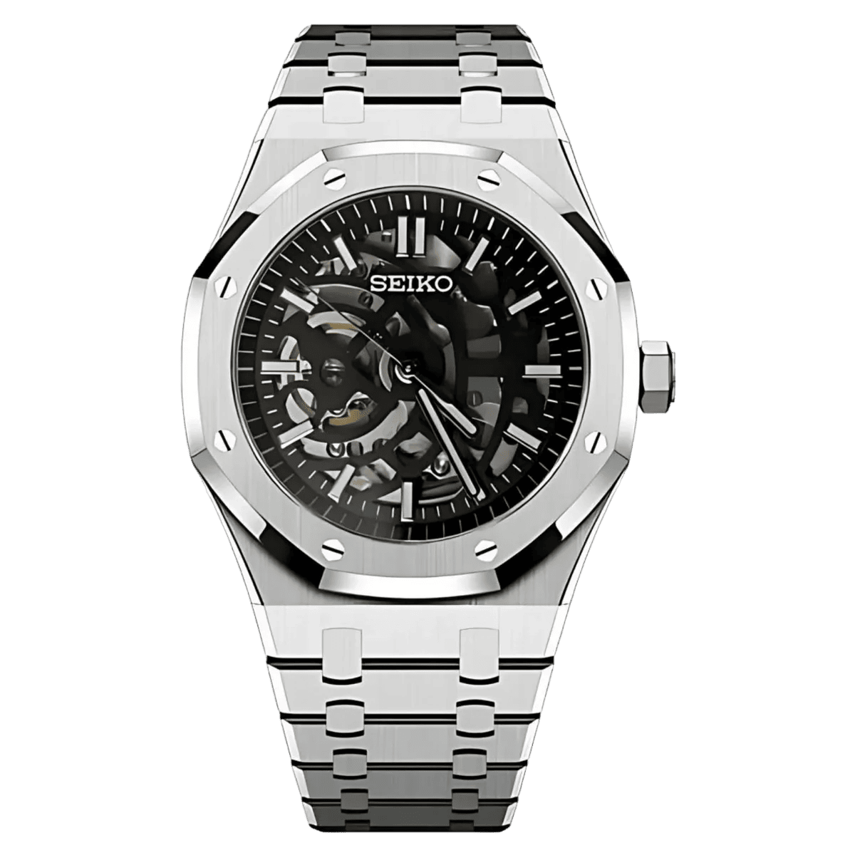 Seiko Mod Royal Oak Skelett Schwarz
