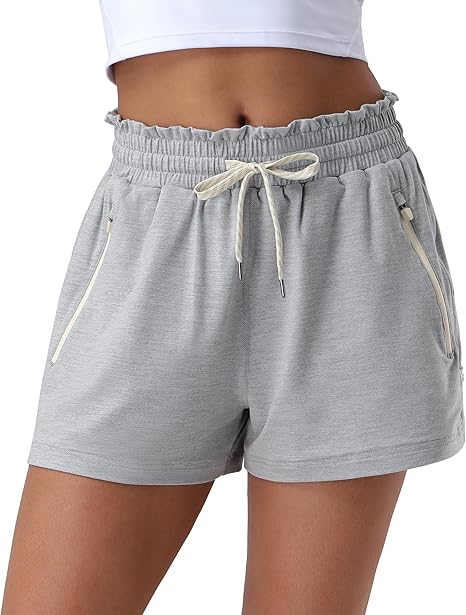 Sportliche Sweatshorts mit hoher Taille und 2 Reißverschlusstaschen | Workout- und Laufshorts für Damen