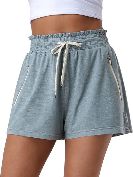 Sportliche Sweatshorts mit hoher Taille und 2 Reißverschlusstaschen | Workout- und Laufshorts für Damen