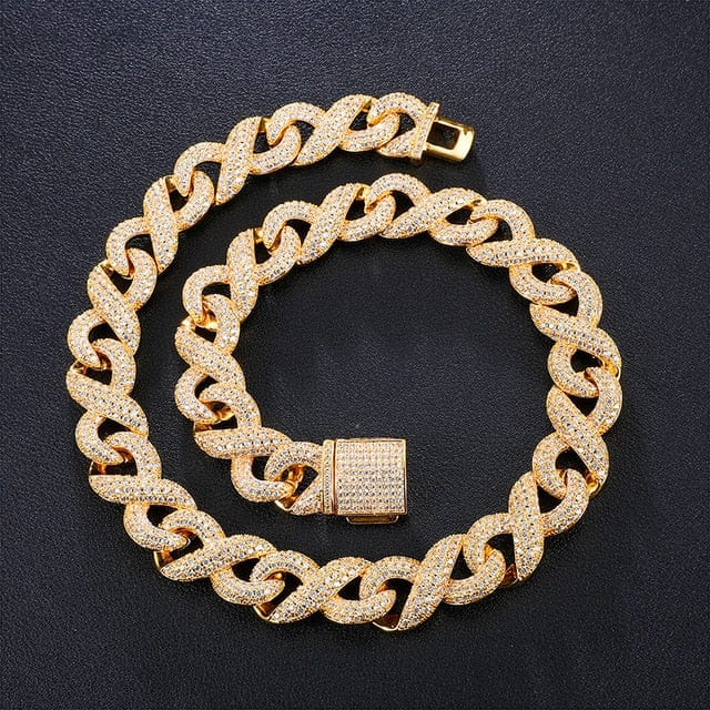 VVS Jewelry hip hop jewelry 16mm Gold Infinity Prong Cuban Chain plus FREE Bracelet