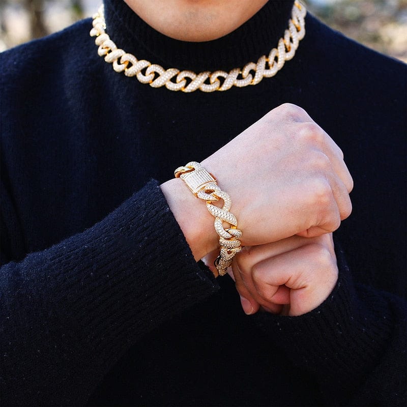 VVS Jewelry hip hop jewelry 16mm Gold Infinity Prong Cuban Chain plus FREE Bracelet