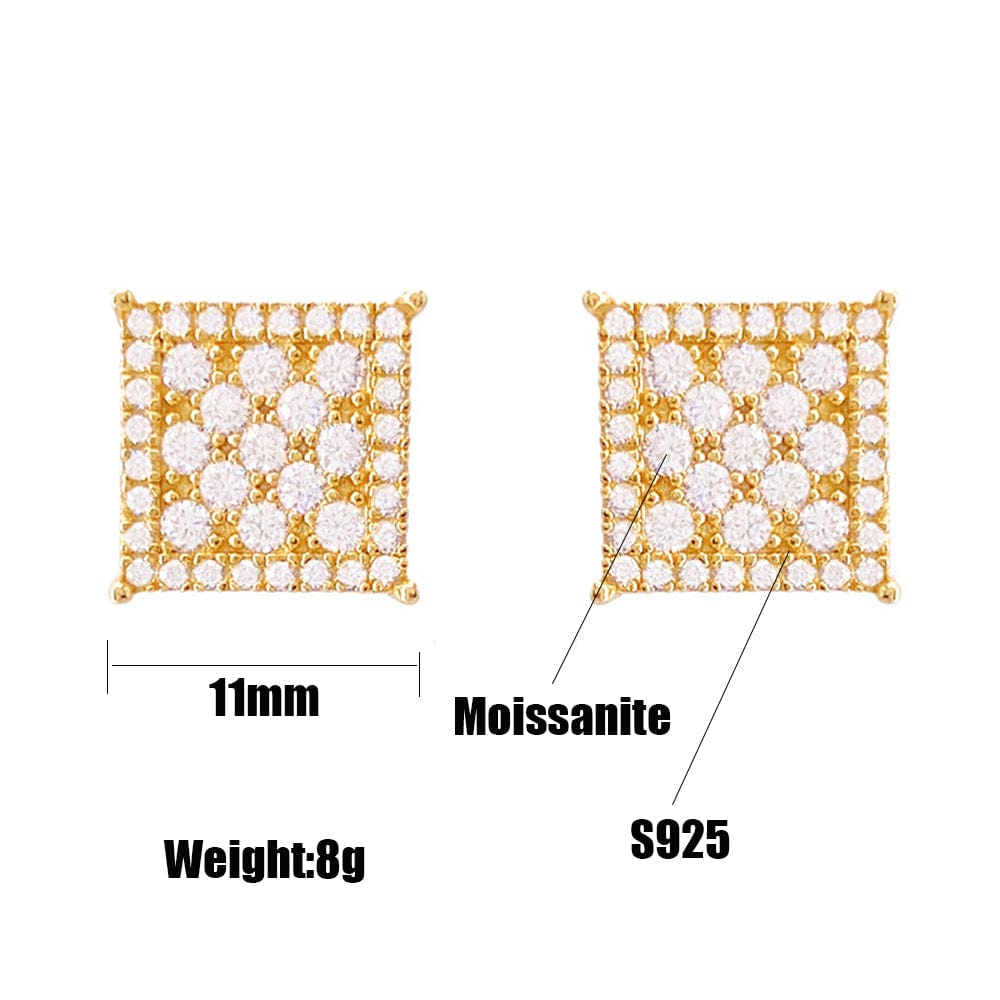 VVS Jewelry hip hop jewelry Classic Square 925 Silver Moissanite Iced Stud Earrings