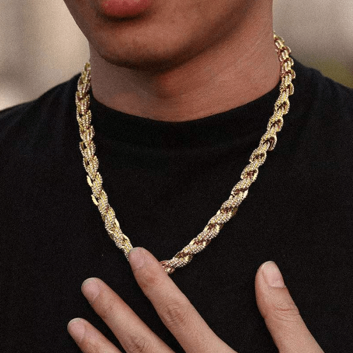 VVS Jewelry hip hop jewelry gold / 20 Inches 8mm Fully Iced Premium Thick Rope Chain
