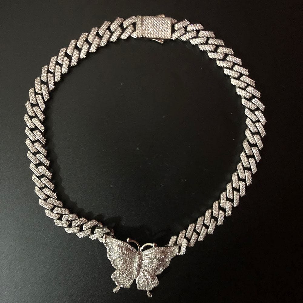 VVS Jewelry hip hop jewelry Icy Cuban Butterfly Choker Necklace + FREE butterfly bracelet