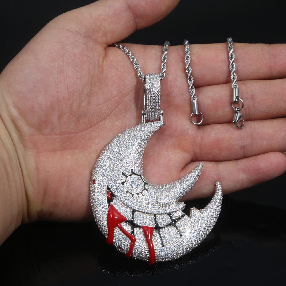 VVS Jewelry hip hop jewelry Necklaces XL Iced Out Blood Moon Hip Hop Pendant Necklace