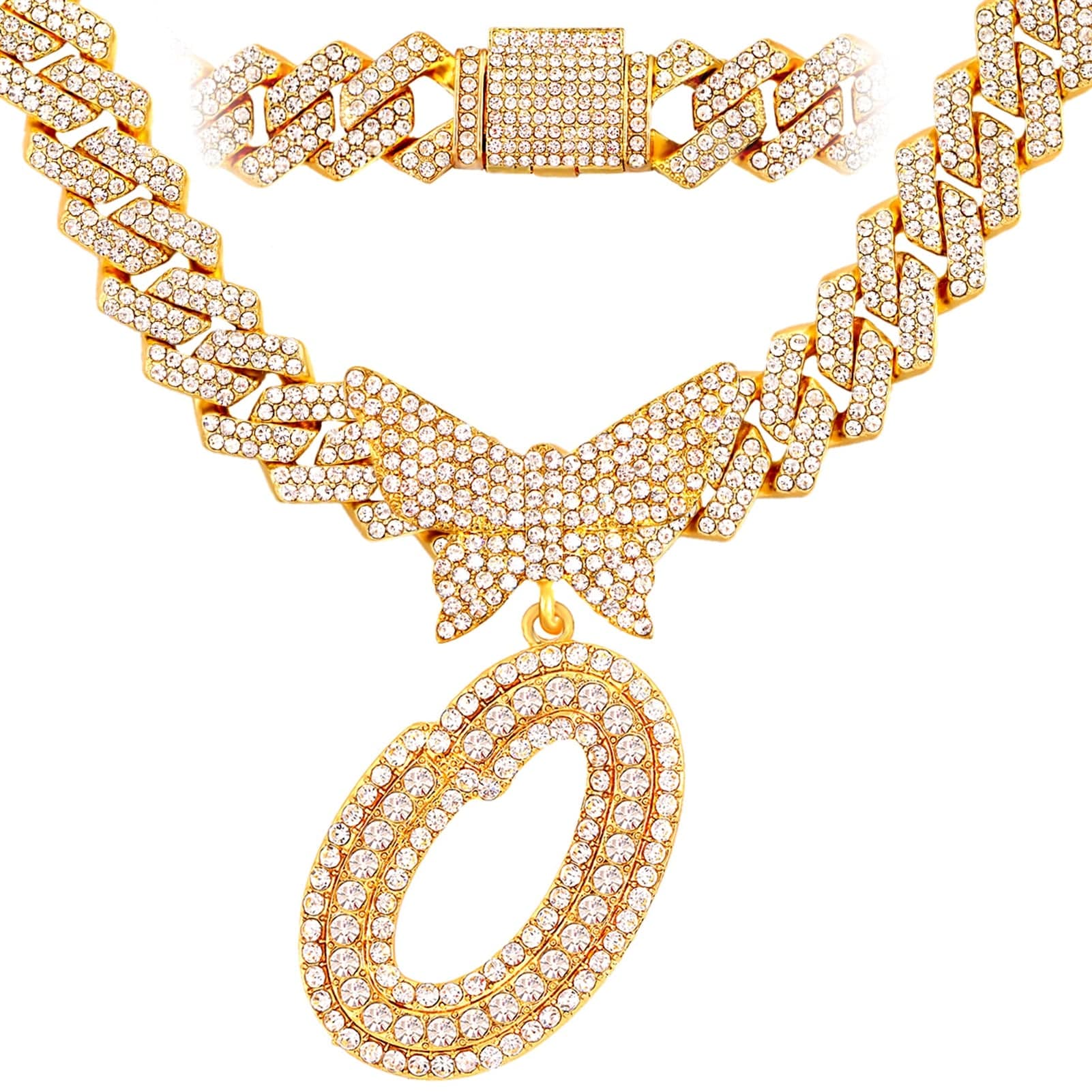 VVS Jewelry hip hop jewelry O / Gold Bling Butterfly Letter Cuban Link Chain