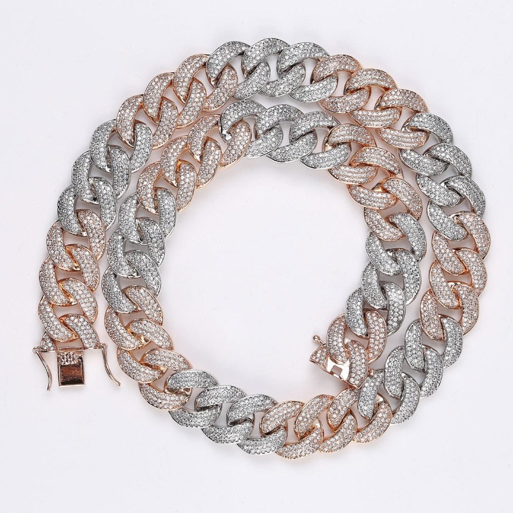 VVS Jewelry hip hop jewelry Rose Gold silver / 16inch The Plug Tri-color 18mm Miami Cuban Link