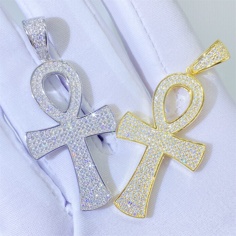 VVS Jewelry hip hop jewelry Round Ankh Cross S925 Silver Moissanite Iced Pendant Necklace