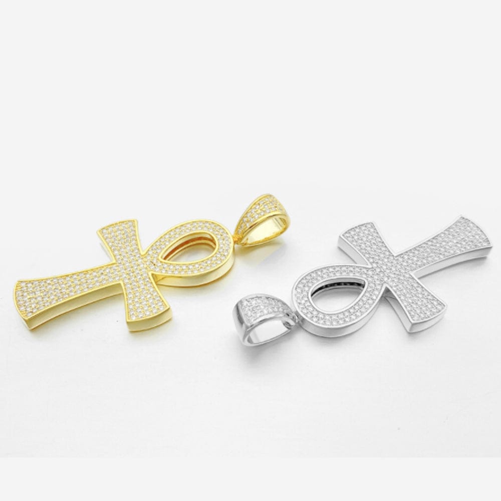 VVS Jewelry hip hop jewelry Round Ankh Cross S925 Silver Moissanite Iced Pendant Necklace