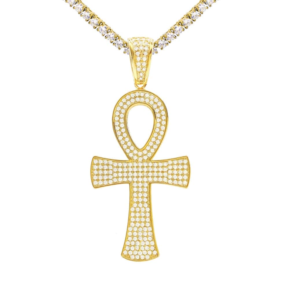 VVS Jewelry hip hop jewelry Round Ankh Cross S925 Silver Moissanite Iced Pendant Necklace