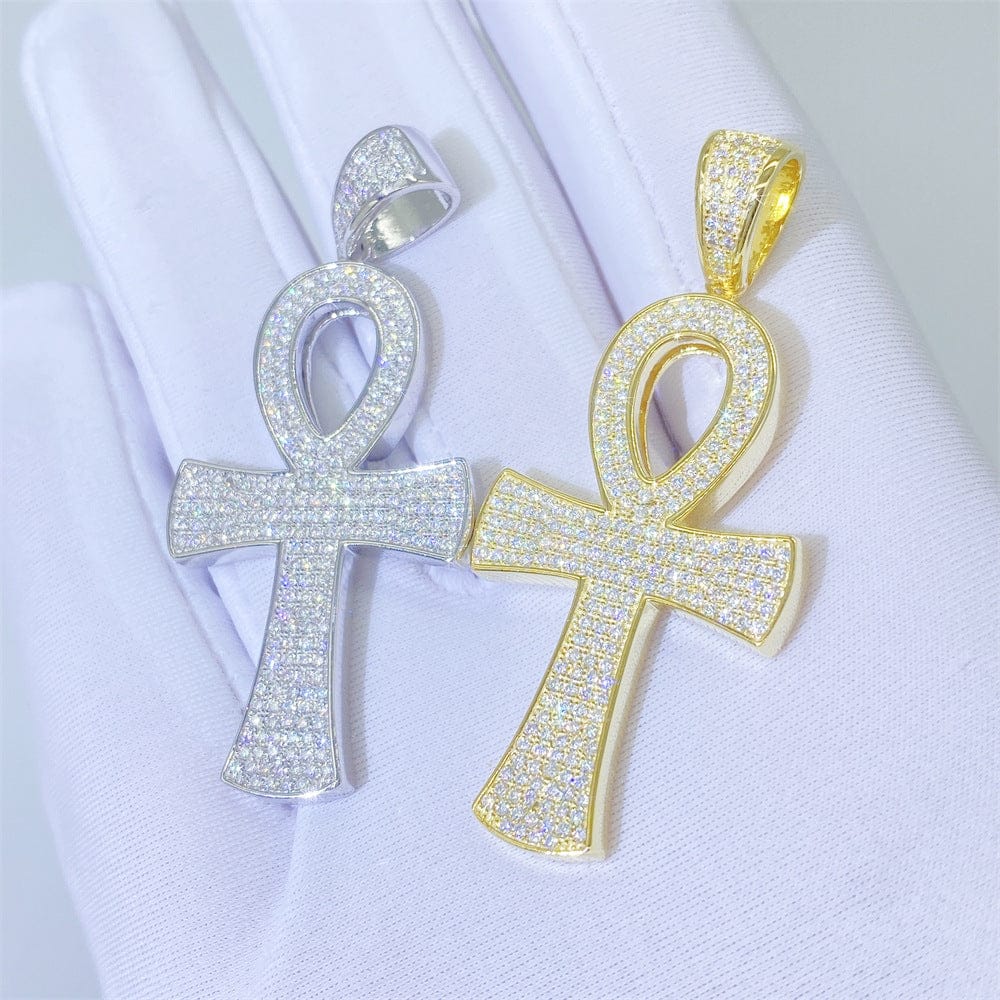 VVS Jewelry hip hop jewelry Round Ankh Cross S925 Silver Moissanite Iced Pendant Necklace