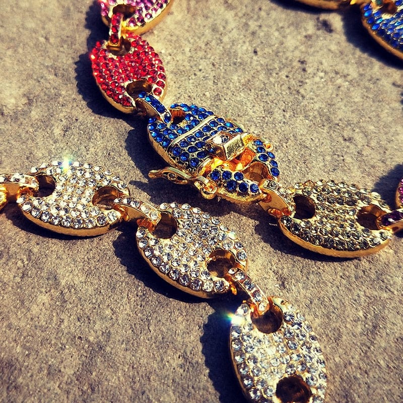 VVS Jewelry hip hop jewelry Swag Rainbow Coffee Bean Pig Nose Chain + FREE Bracelet