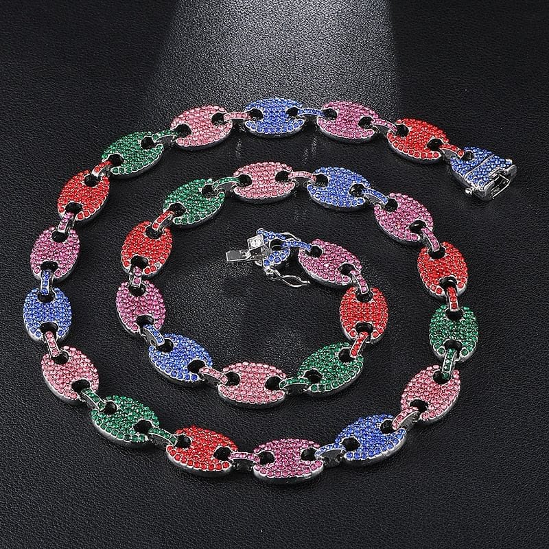 VVS Jewelry hip hop jewelry Swag Rainbow Coffee Bean Pig Nose Chain + FREE Bracelet