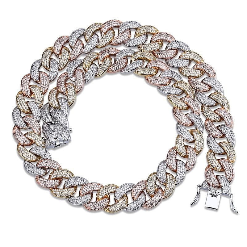 VVS Jewelry hip hop jewelry The Plug Tri-color 18mm Miami Cuban Link