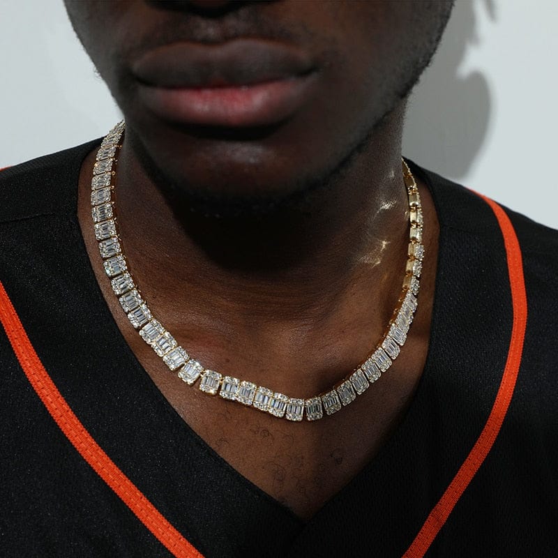 VVS Jewelry hip hop jewelry VVS Jewelry 9MM Prong Baguette White Gold Tennis Chain