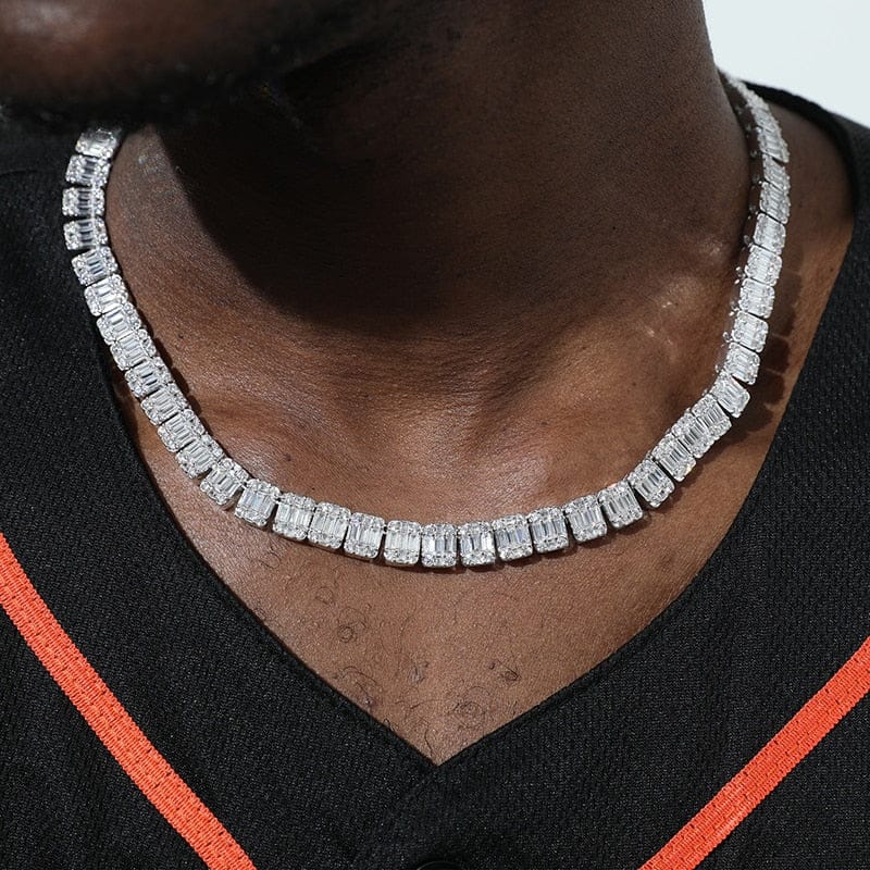 VVS Jewelry hip hop jewelry VVS Jewelry 9MM Prong Baguette White Gold Tennis Chain