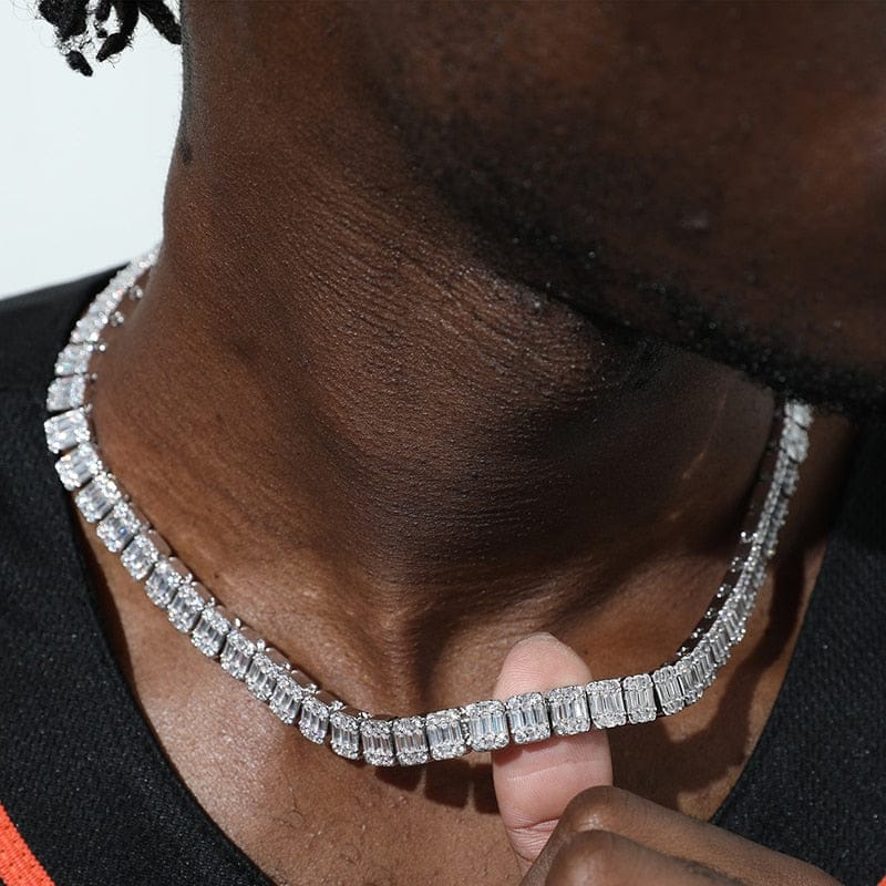 VVS Jewelry hip hop jewelry VVS Jewelry 9MM Prong Baguette White Gold Tennis Chain