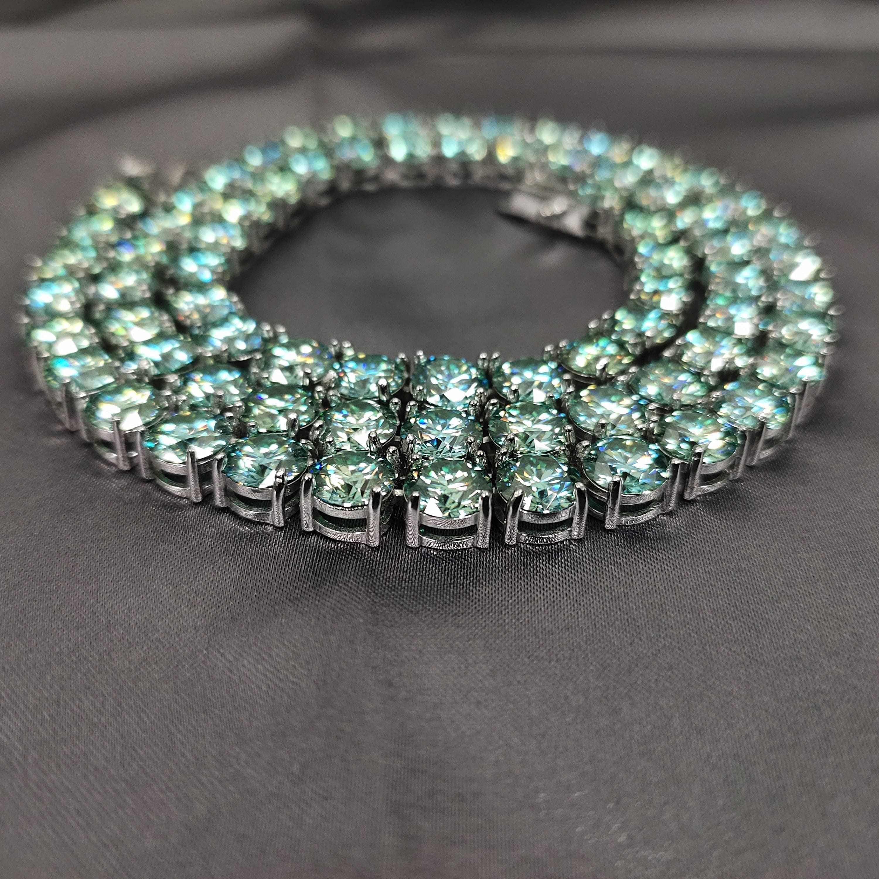 VVS Jewelry hip hop jewelry VVS Jewelry Rare Blue/Green 925 Sterling Silver Moissanite Tennis Chain