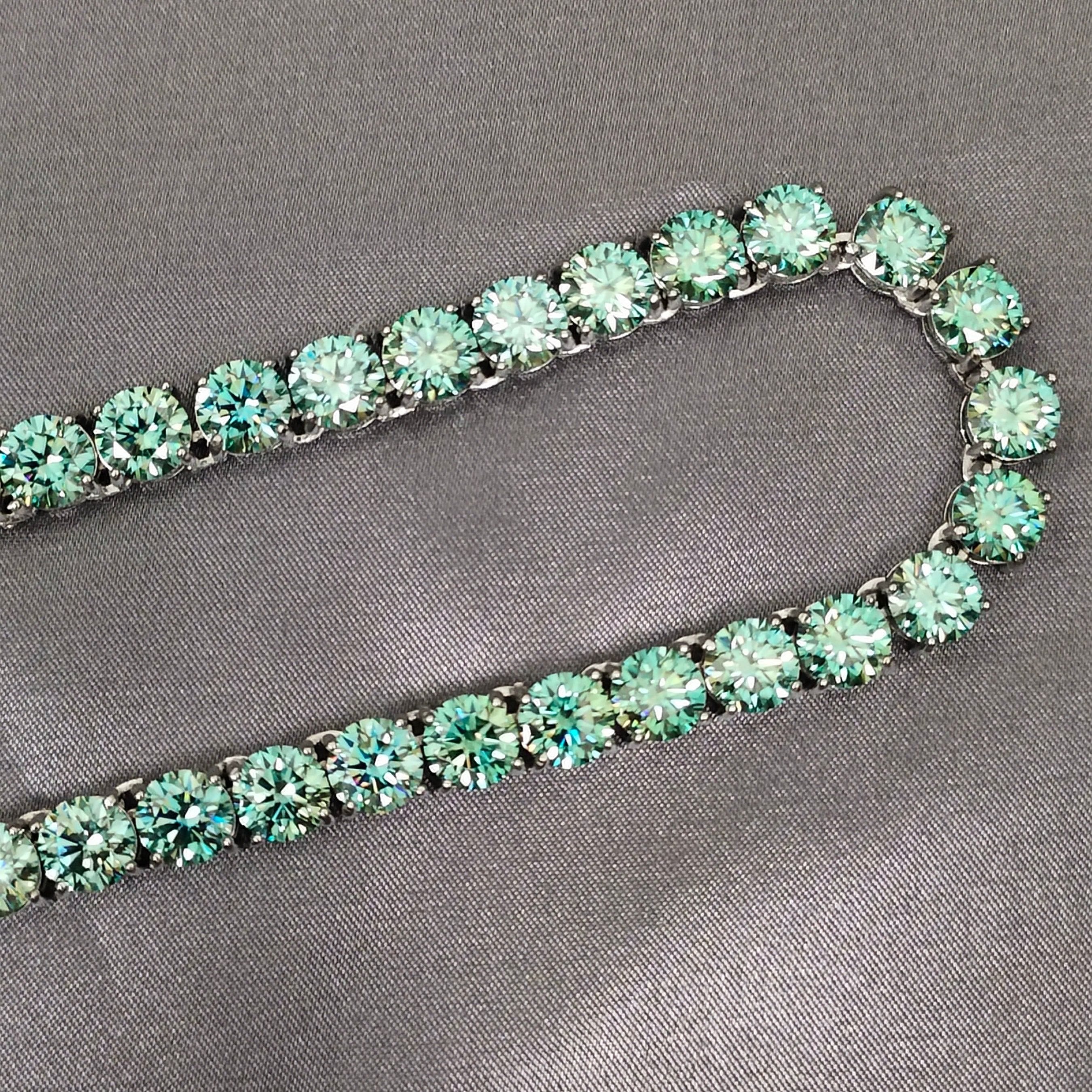 VVS Jewelry hip hop jewelry VVS Jewelry Rare Blue/Green 925 Sterling Silver Moissanite Tennis Chain