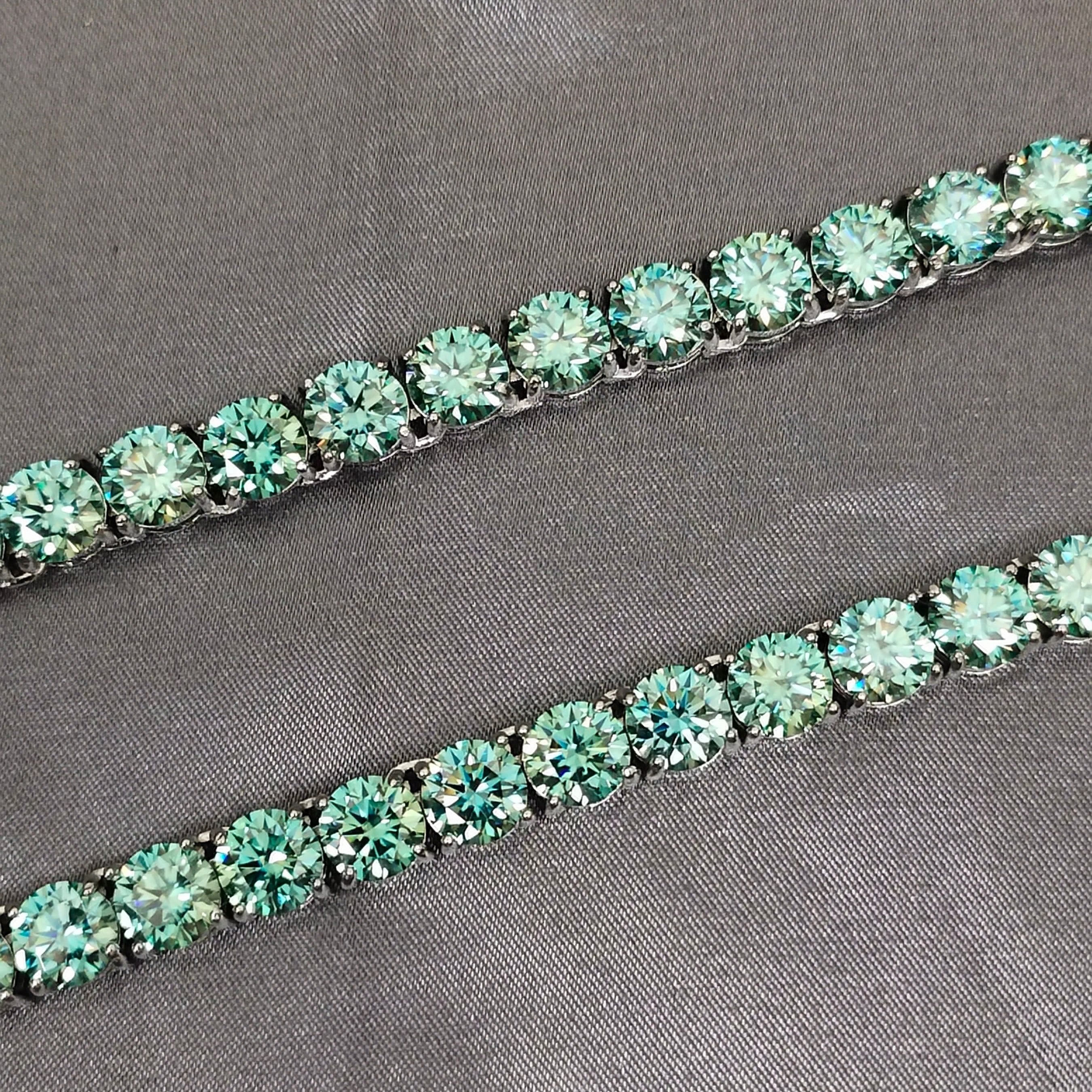 VVS Jewelry hip hop jewelry VVS Jewelry Rare Blue/Green 925 Sterling Silver Moissanite Tennis Chain