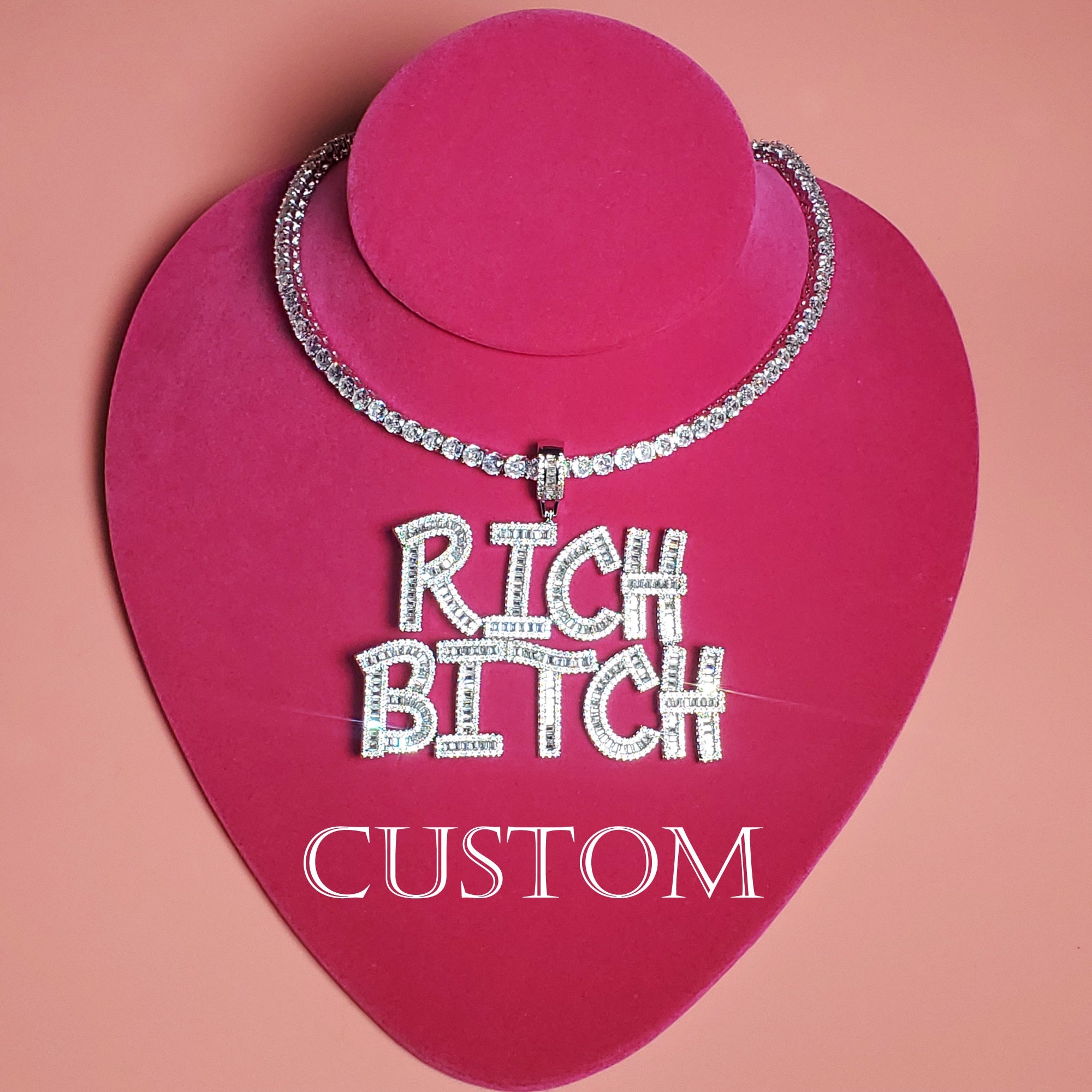 Custom Baguette Letter Name Necklace – Iced Out Pendant with Tennis Chain