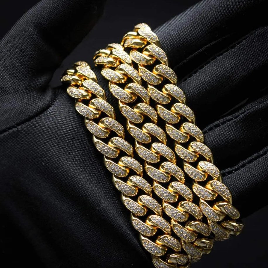70% VVS Jewelry 12MM Diamond Prong Cuban Chain + Cuban Bracelet