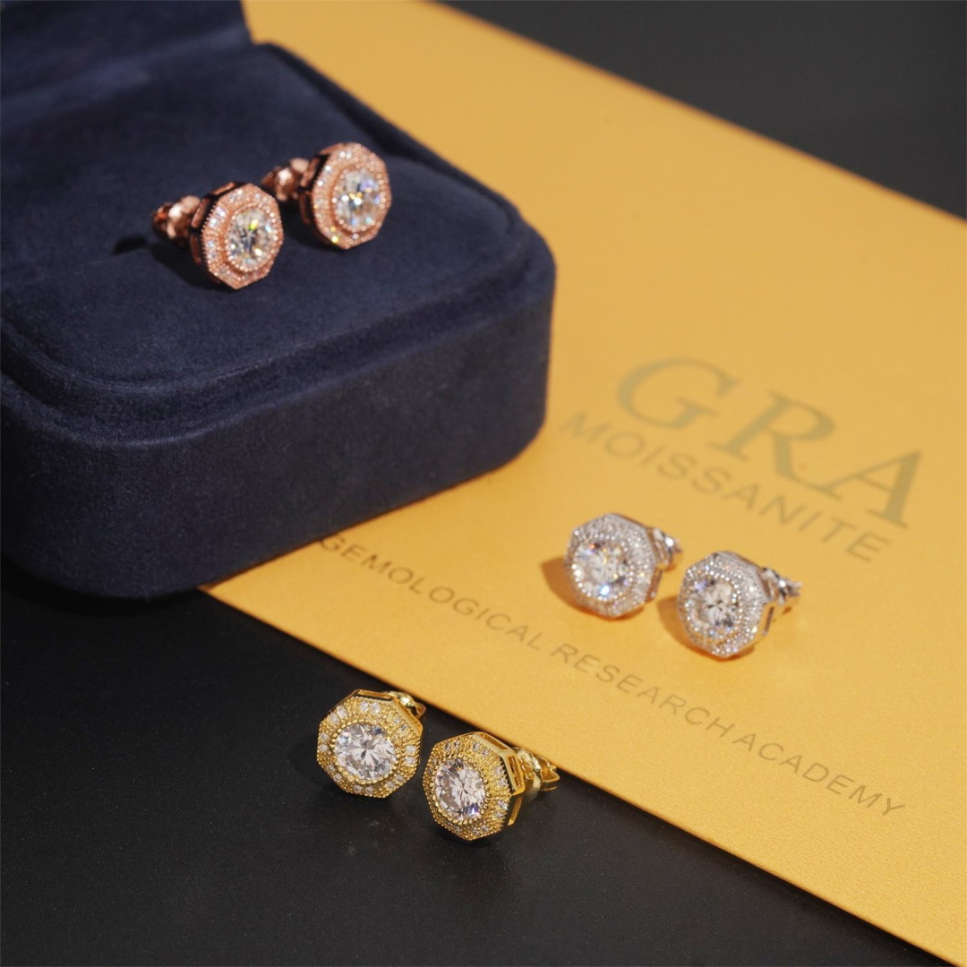 10MM Halo VVS Moissanite Stud Earrings