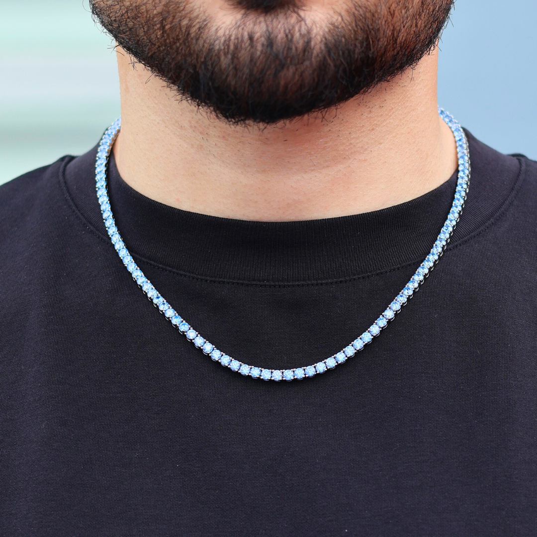 Blue Diamonds Tennis Chain (Silver) - 4mm