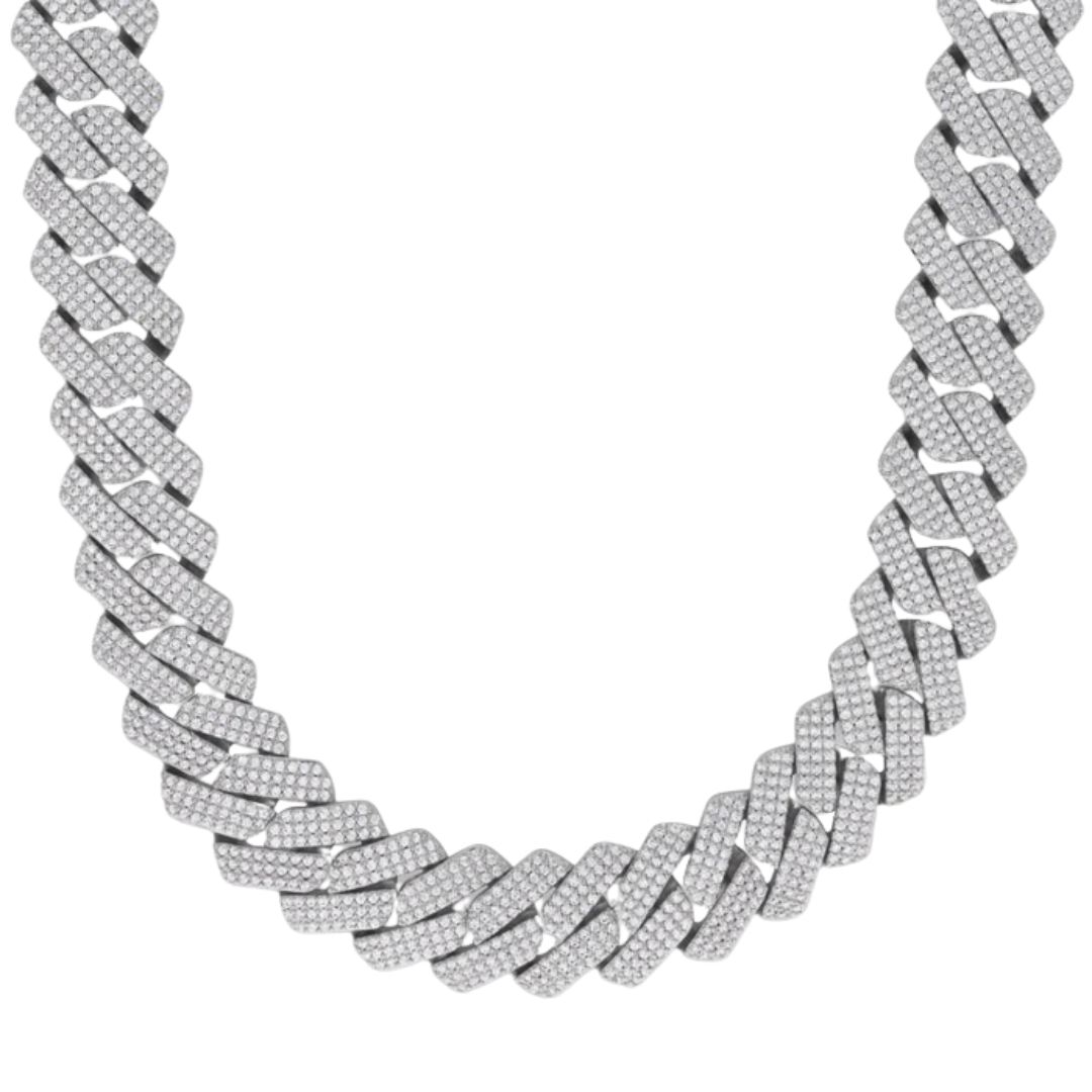 Iced Prong Cuban Chain (Silver) - 20mm
