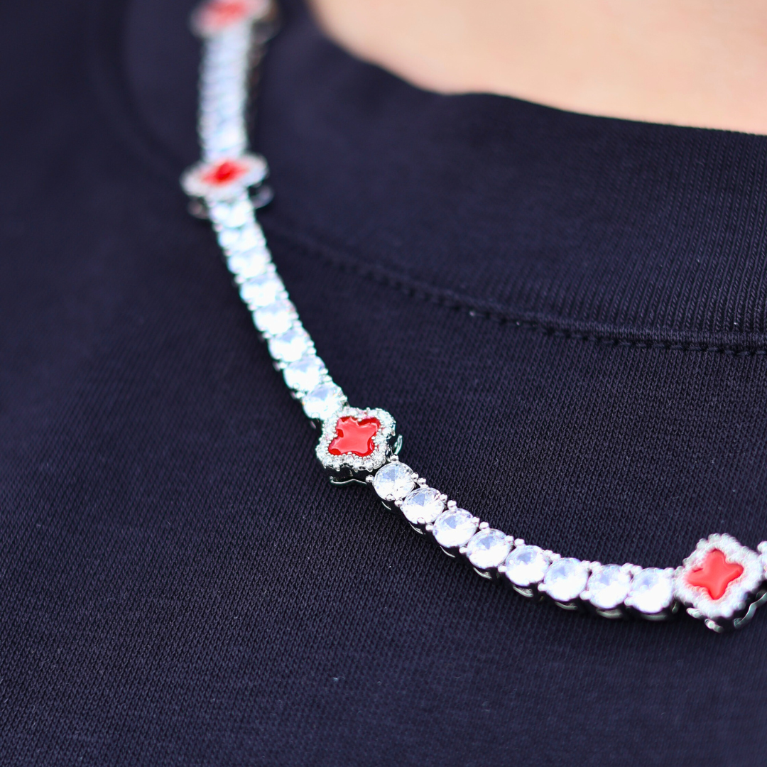 Red Clover Tennis Chain (Silver) - 4mm