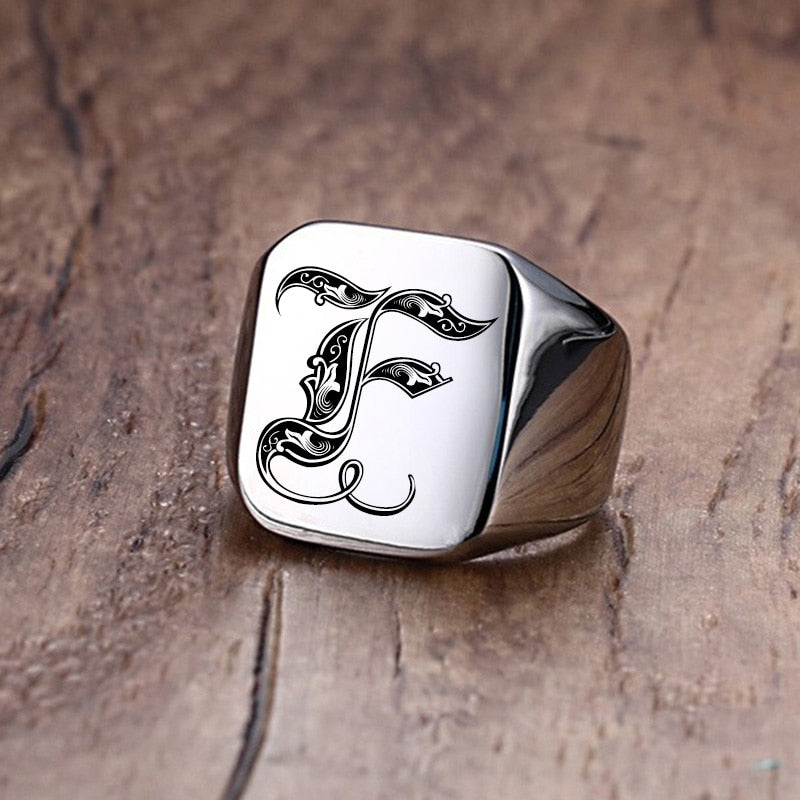 Custom Old English Initial Signet Ring