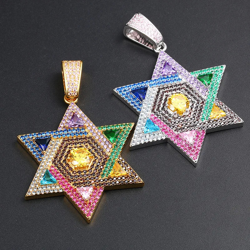 Blingy Iced Out Multicolour Star of David Necklace