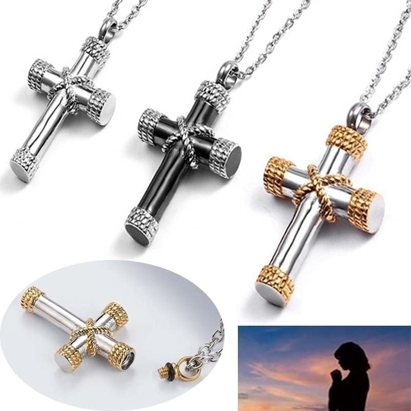 Lord Prayer Cross Ash Urn Pendant Necklace