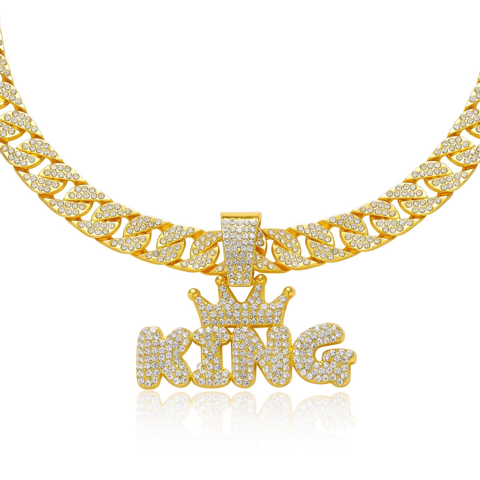 Crowned King Iced Out Cuban Pendant Necklace