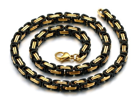 8mm Gold & Black Byzantine Chain