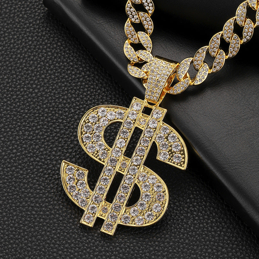 Dollar Sign Iced Out Cuban Pendant Necklace