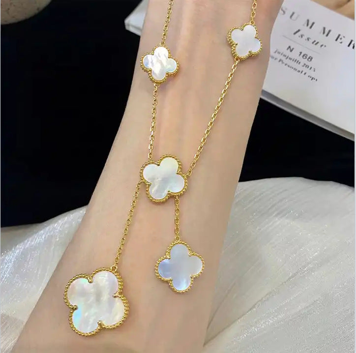 Large and Small Mother of Pearl Clover Necklace