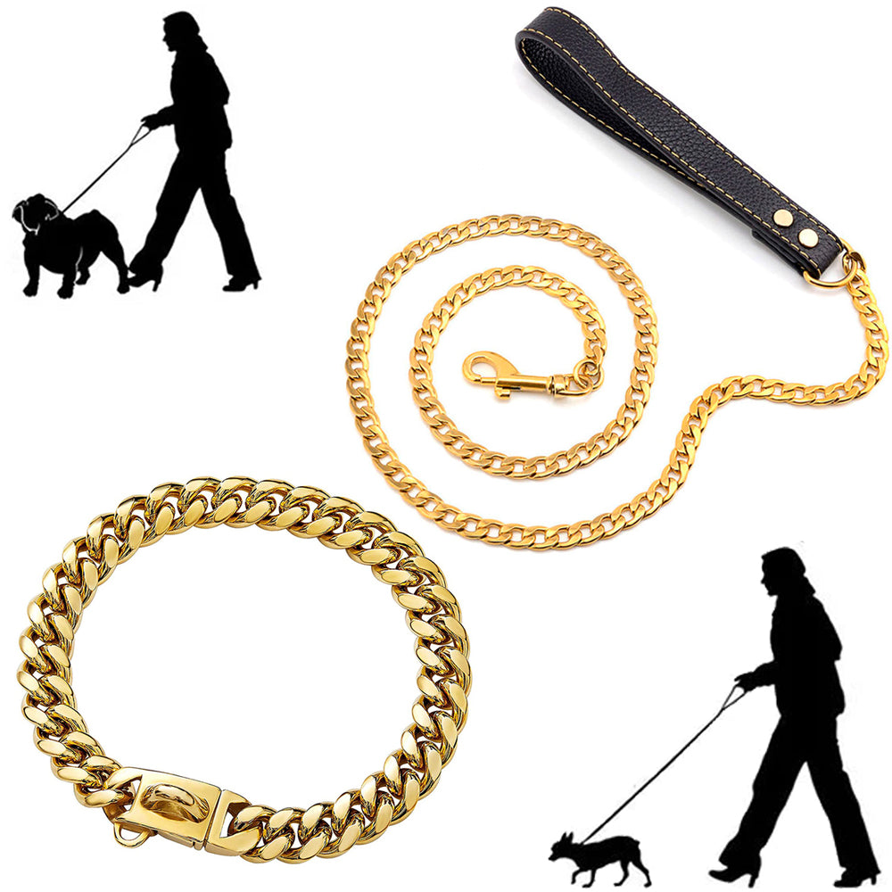 VVS Jewelry Cuban Dog Chain & Free Dog Leash Bundle