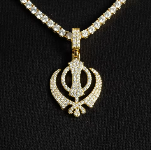 Iced Khanda Pendant Tennis Chain Necklace