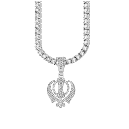 Iced Khanda Pendant Tennis Chain Necklace