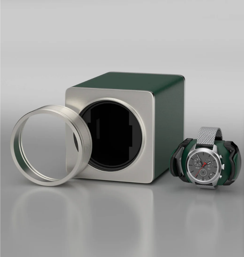 Watch Winder Single Box – Quiet Mabuchi Motor, Stackable Vegan Leather Case for Travel – Hulk Green