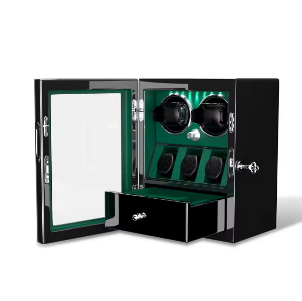 Watch Winder for 2 Watches with 3 Storage Holders, Silent Mabuchi Motor – Green